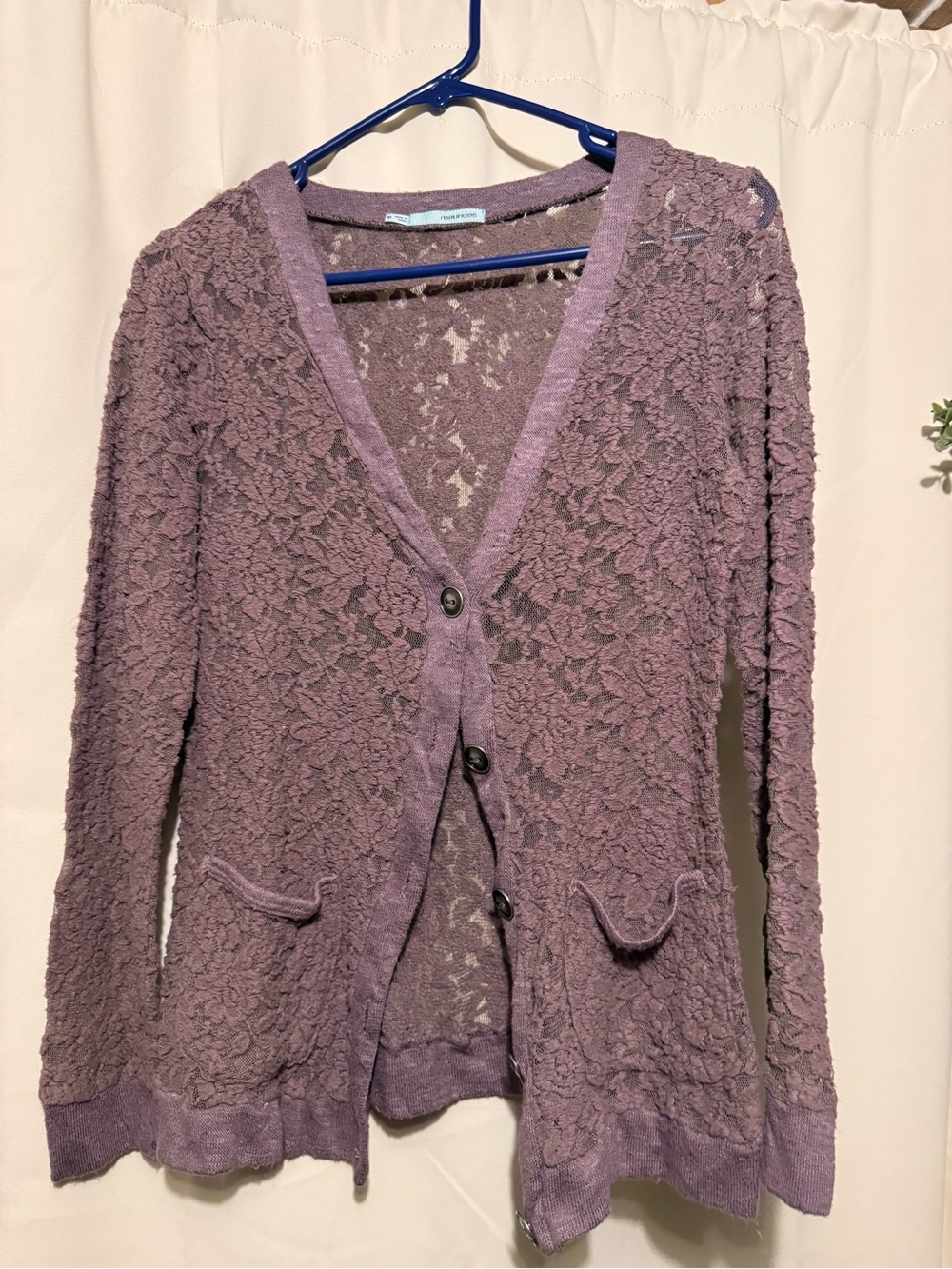 Maurices Purple Lace-Texture Button Cardigan